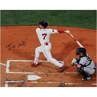 Photo dédicacée par Masataka Yoshida, joueur des Red Sox de Boston, en maillot blanc (40 x 50 cm) - Signature en kanji