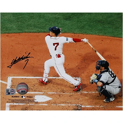 Photographie autographiée de Masataka Yoshida des Red Sox de Boston en maillot blanc de 20,3 x 25,4 cm