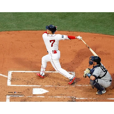 Masataka Yoshida Boston Red Sox Unsigned White Jersey Swing Photograph