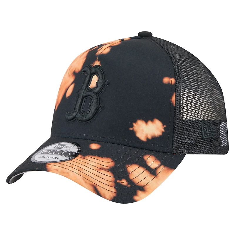 Men's New Era Black Boston Red Sox Bleached A-Frame 9FORTY Adjustable Hat