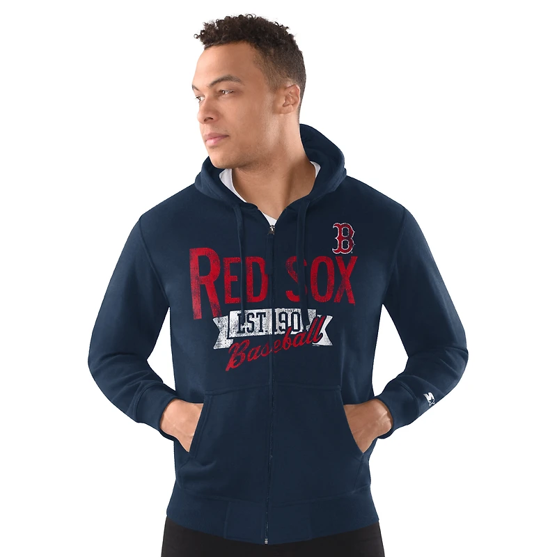 Veste à capuche zippée et vieillie pour homme Boston Red Sox Starter Navy