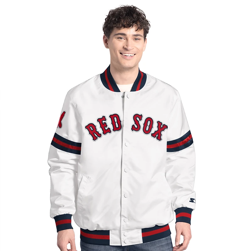 Men's Starter White Boston Red Sox Cooperstown Scout Full-Snap Varsity Jacket