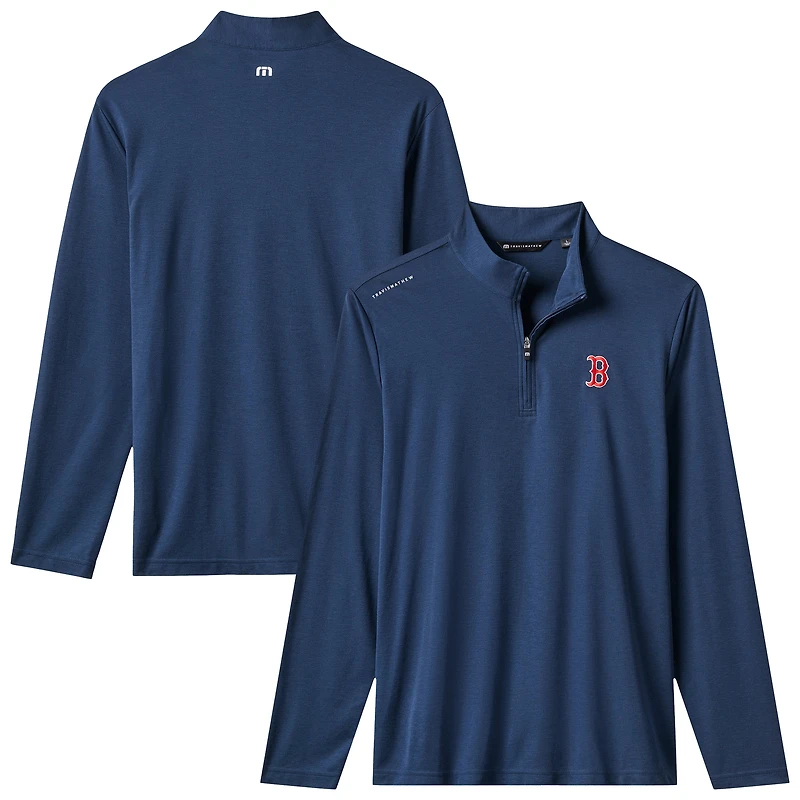 Men's TravisMathew  Navy Boston Red Sox Time to Tailgate Tri-Blend Quarter-Zip Pullover