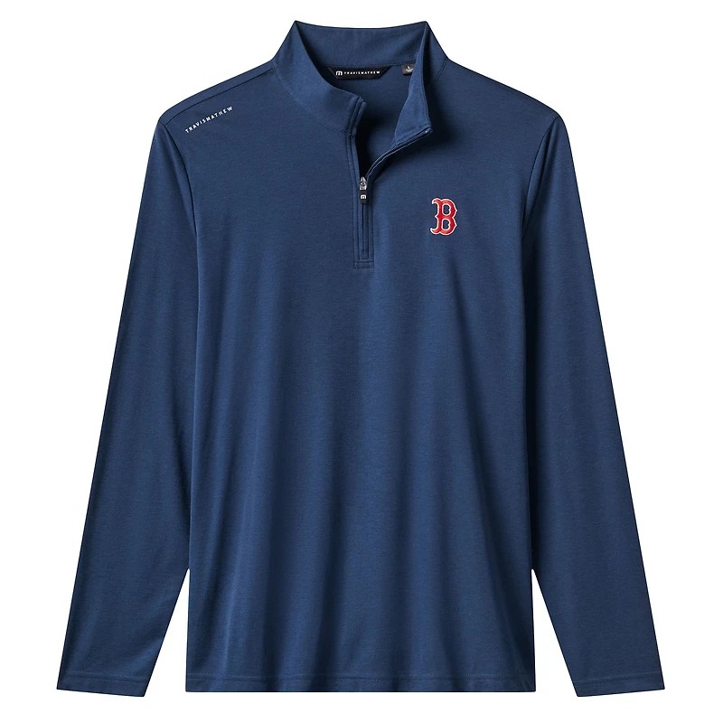 Men's TravisMathew  Navy Boston Red Sox Time to Tailgate Tri-Blend Quarter-Zip Pullover