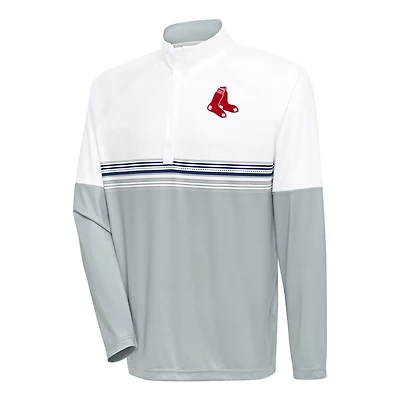 Men's Antigua White/Navy Boston Red Sox Bender Quarter-Zip Pullover Top