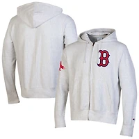 Sweat à capuche zippé Champion gris Boston Red Sox en chenille tissée inversée pour homme