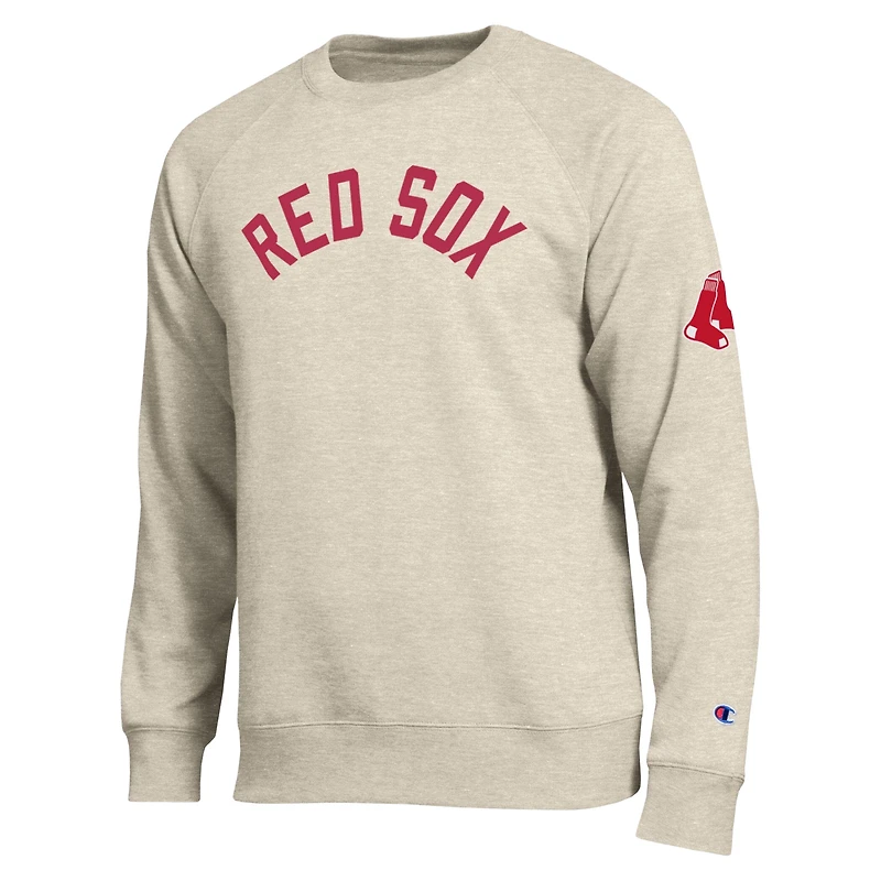 Men's Champion Oatmeal Boston Red Sox All-Star Soft Felt Raglan Sweatshirt