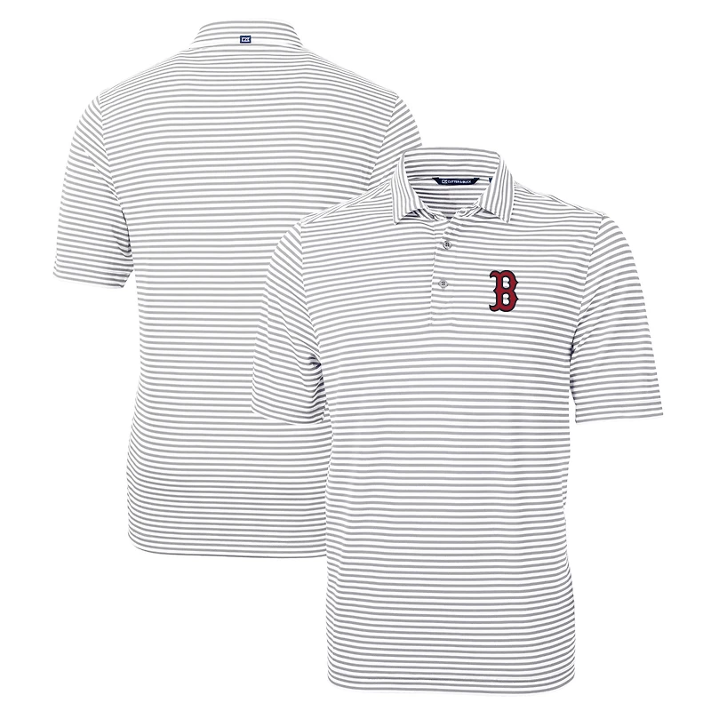 Men's Cutter & Buck Gray Boston Red Sox Big Tall Virtue Eco Pique Stripe Recycled Polo