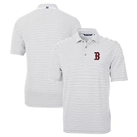 Men's Cutter & Buck Gray Boston Red Sox Big Tall Virtue Eco Pique Stripe Recycled Polo