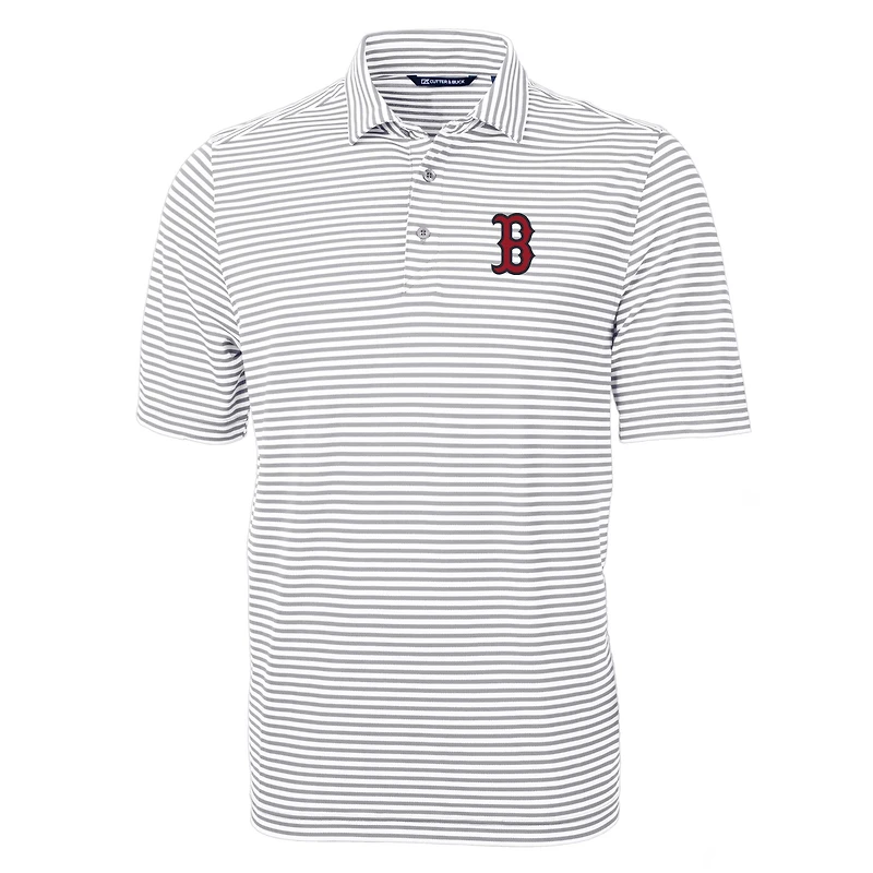 Men's Cutter & Buck Gray Boston Red Sox Big Tall Virtue Eco Pique Stripe Recycled Polo