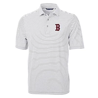 Men's Cutter & Buck Gray Boston Red Sox Big Tall Virtue Eco Pique Stripe Recycled Polo