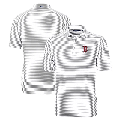 Men's Cutter & Buck Gray Boston Red Sox Big Tall Virtue Eco Pique Stripe Recycled Polo