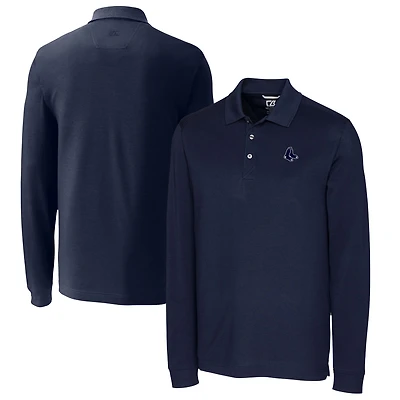 Men's Cutter & Buck Navy Boston Red Sox Big Tall DryTec Advantage Tri-Blend Pique Long Sleeve Polo