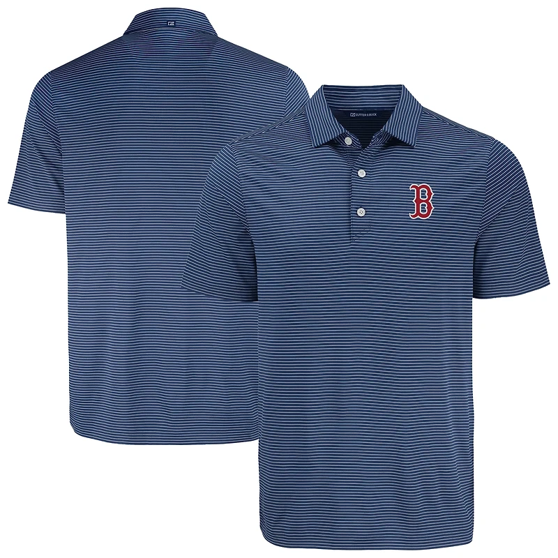 Men's Cutter & Buck Navy Boston Red Sox Forge Eco Fine Line Stripe Polo