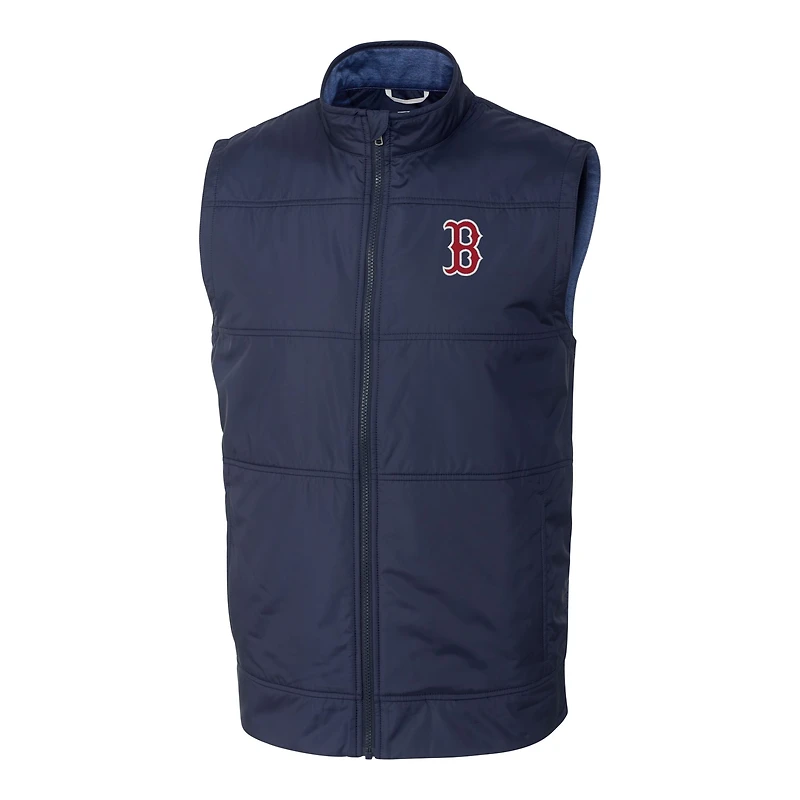 Men's Cutter & Buck  Navy Boston Red Sox Stealth Hybrid Quilted Windbreaker Full-Zip Vest