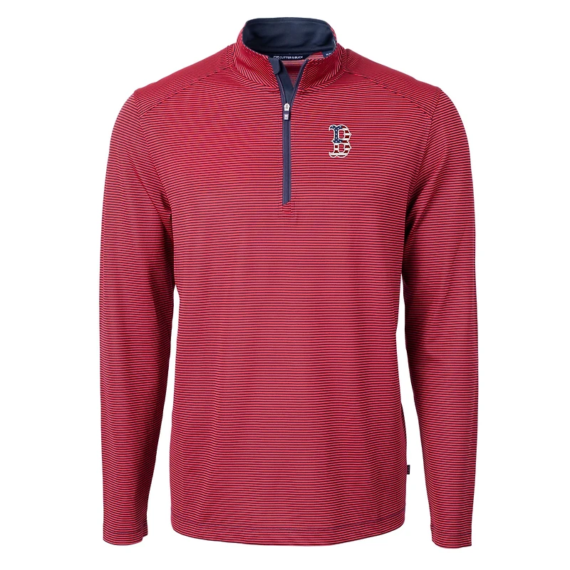 Men's Cutter & Buck  Red Boston Sox Americana Logo Big Tall Virtue Eco Pique Recycled Quarter-Zip Pullover Top