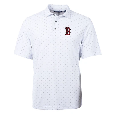 Polo homme Cutter & Buck blanc Boston Red Sox Virtue Eco Pique à imprimé carreaux, grande taille