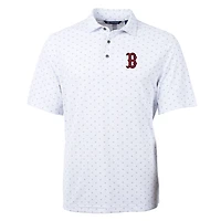 Polo homme Cutter & Buck blanc Boston Red Sox Virtue Eco Pique à imprimé carreaux, grande taille