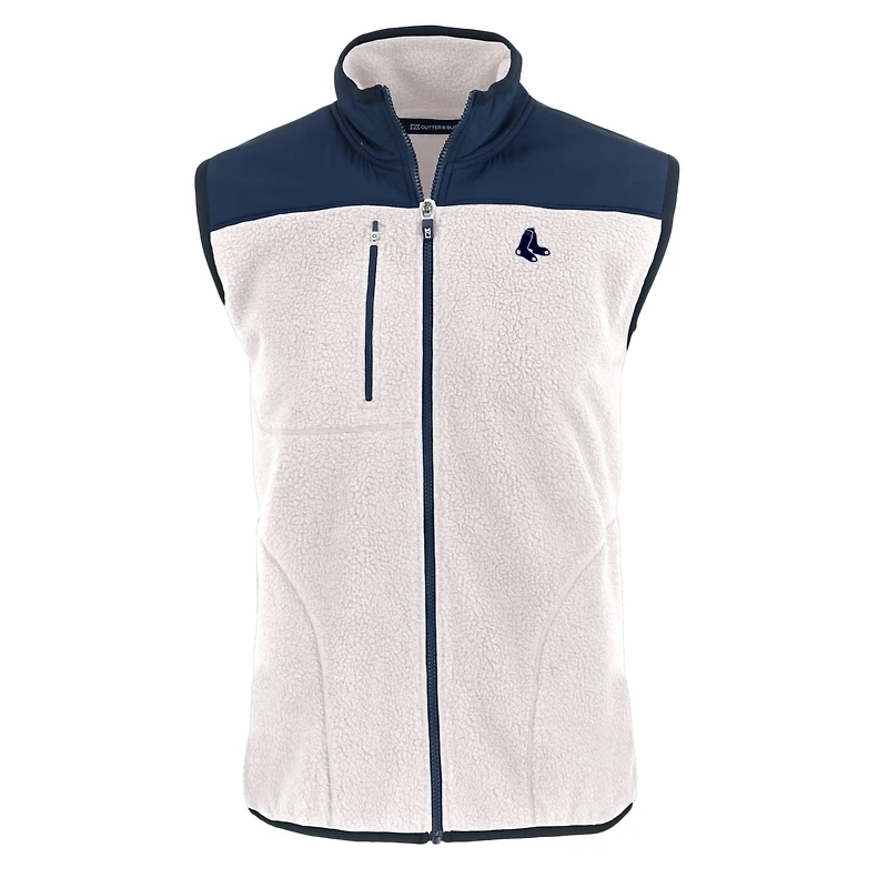 Men's Cutter & Buck White Boston Red Sox Cascade Eco Sherpa Fleece Full-Zip Vest