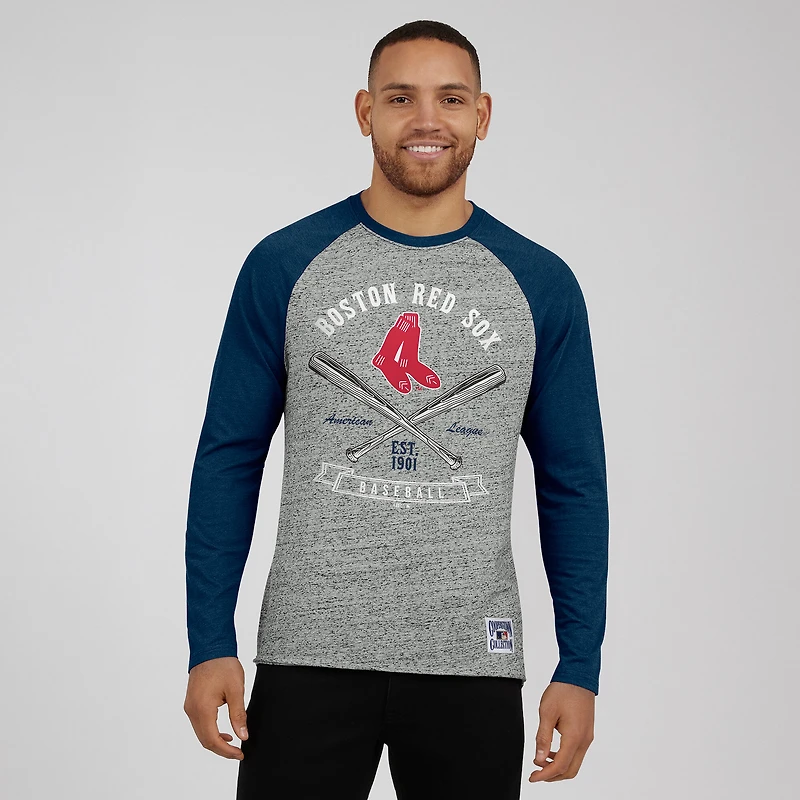 T-shirt de baseball à manches longues raglan pour homme, collection Darius Rucker par Fanatics, gris chiné, Boston Red Sox, bords bruts