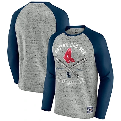 Men's Darius Rucker Collection by Fanatics Heather Gray Boston Red Sox Raw Edge Raglan Long Sleeve Baseball T-Shirt