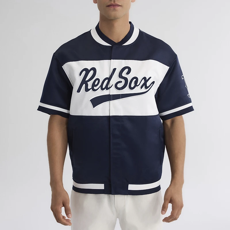 Men's Fanatics Athletic Navy Boston Red Sox Iconic Full-Snap Short Sleeve Satin Warm-Up