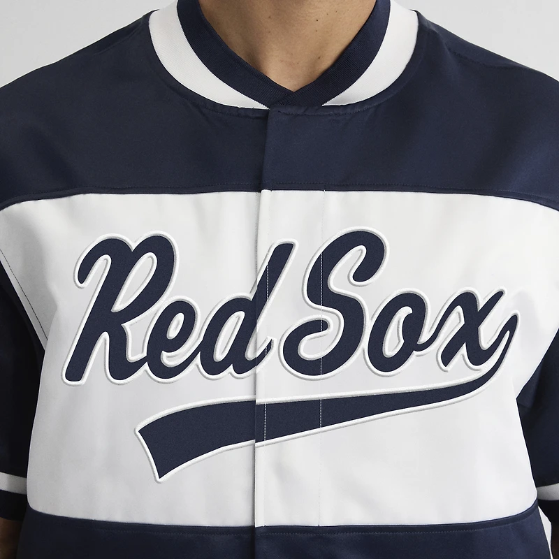 Men's Fanatics Athletic Navy Boston Red Sox Iconic Full-Snap Short Sleeve Satin Warm-Up