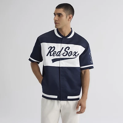 Men's Fanatics Athletic Navy Boston Red Sox Iconic Full-Snap Short Sleeve Satin Warm-Up