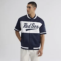 Men's Fanatics Athletic Navy Boston Red Sox Iconic Full-Snap Short Sleeve Satin Warm-Up