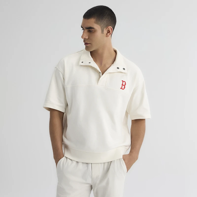 Men's Fanatics Bisque Boston Red Sox Iconic Short Sleeve Mock Neck Pullover