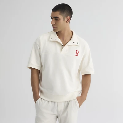 Men's Fanatics Bisque Boston Red Sox Iconic Short Sleeve Mock Neck Pullover