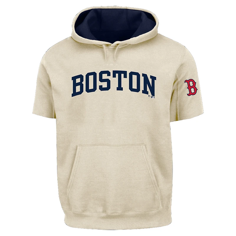 Sweat à capuche manches courtes contrastées crème/marine Boston Red Sox pour homme (grandes tailles) - Fanatics