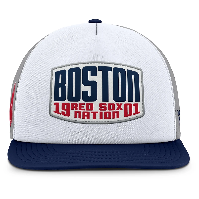 Men's Fanatics Gray/White Boston Red Sox Cranked Foam Front Patch Trucker Adjustable Hat