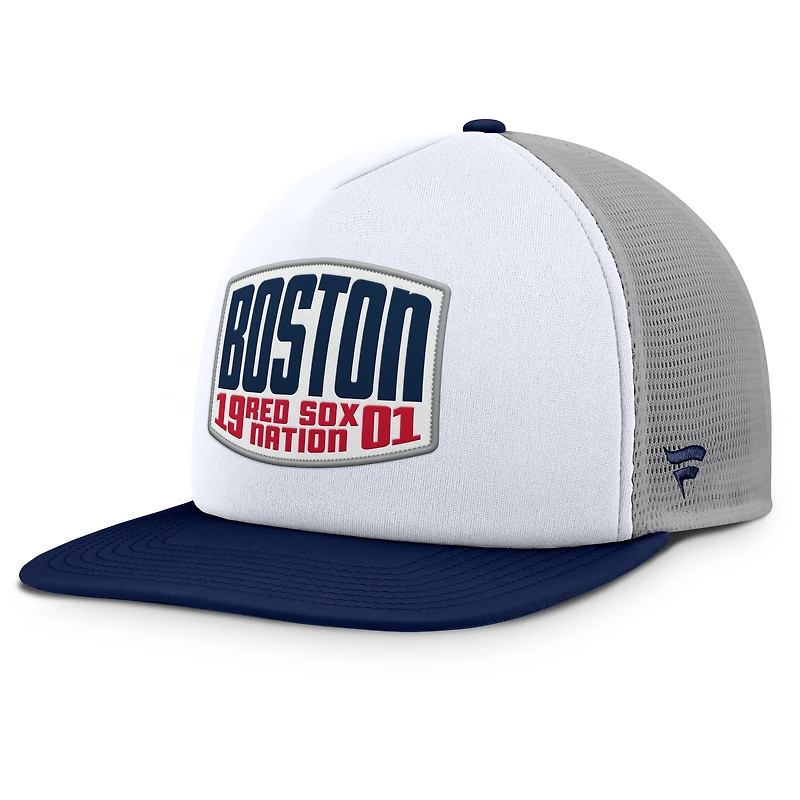Men's Fanatics Gray/White Boston Red Sox Cranked Foam Front Patch Trucker Adjustable Hat