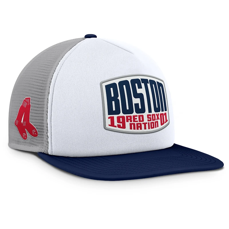 Casquette ajustable Fanatics grise/blanche pour homme avec patch avant en mousse et logo des Red Sox de Boston