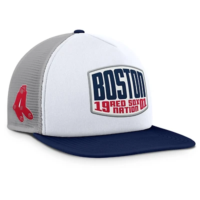 Casquette ajustable Fanatics grise/blanche pour homme avec patch avant en mousse et logo des Red Sox de Boston