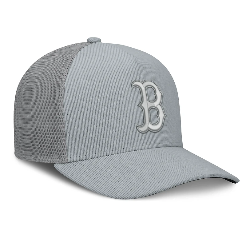 Casquette trucker ajustable Fanatics grise Boston Red Sox en velours côtelé.