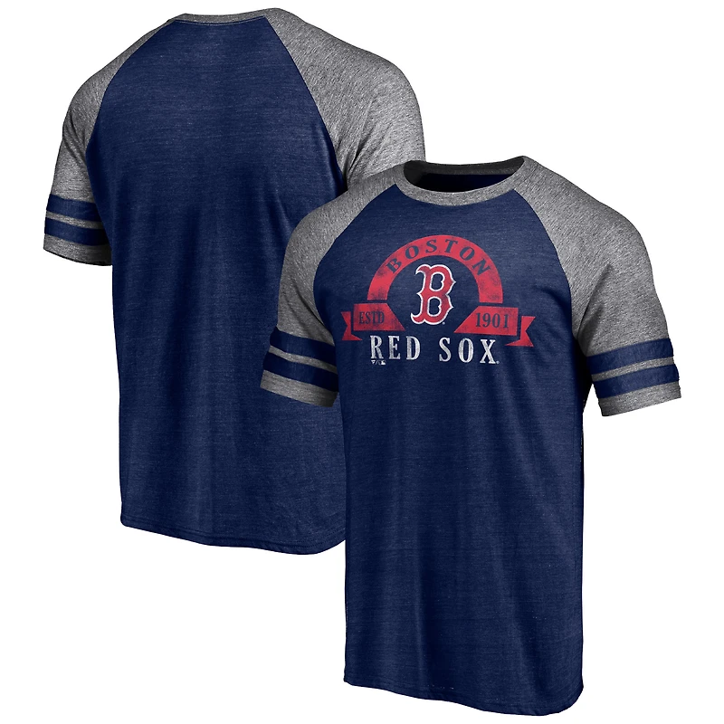T-shirt raglan à deux bandes Fanatics Heather Navy Boston Red Sox pour homme