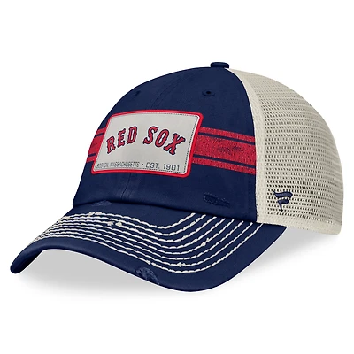 Casquette ajustable de camionneur à rayures Heritage Stripe Fanatics pour hommes, bleu marine/naturel, Boston Red Sox