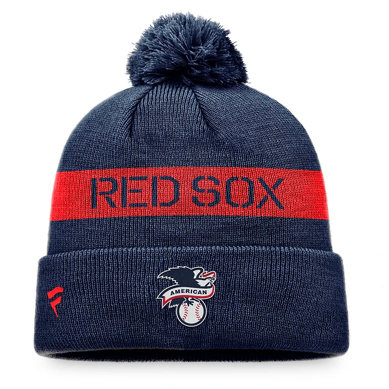 Men's Fanatics Navy/Red Boston Red Sox League Logo Cuffed Knit Hat with Pom
