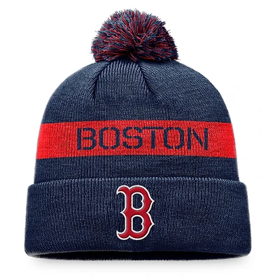 Bonnet en tricot à revers avec logo de la ligue des Red Sox de Boston Fanatics pour hommes bleu marine/rouge avec pompon