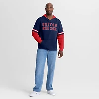 Sweat à capuche oversize plusieurs couches Fanatics bleu marine/rouge Boston Red Sox