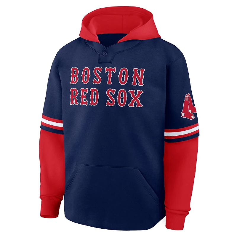 Sweat à capuche oversize plusieurs couches Fanatics bleu marine/rouge Boston Red Sox