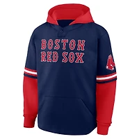 Sweat à capuche oversize plusieurs couches Fanatics bleu marine/rouge Boston Red Sox