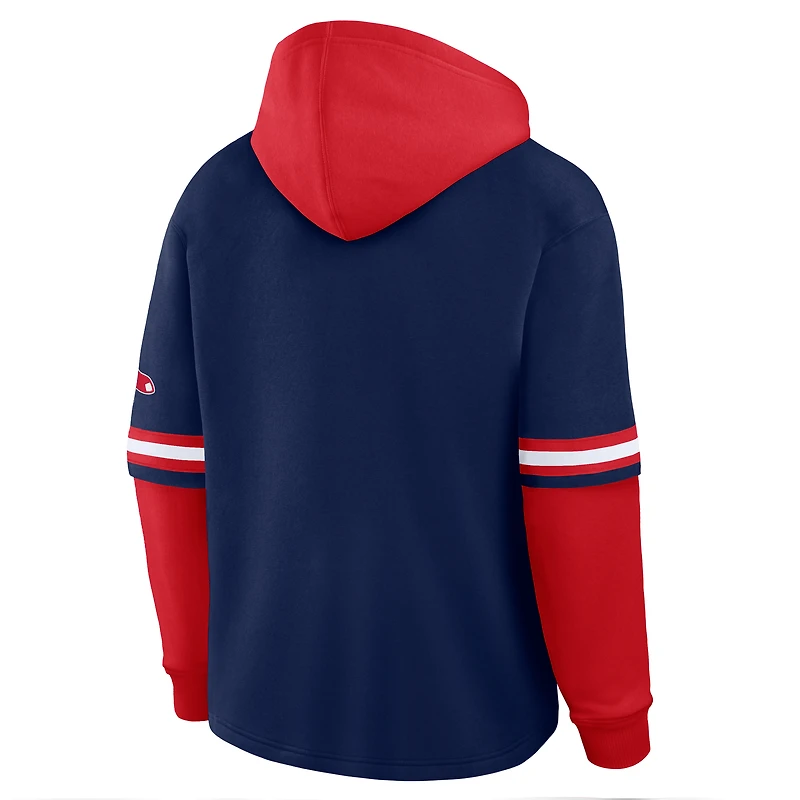 Men's Fanatics Navy/Red Boston Red Sox Oversized Fire Speed​ Layered Hoodie