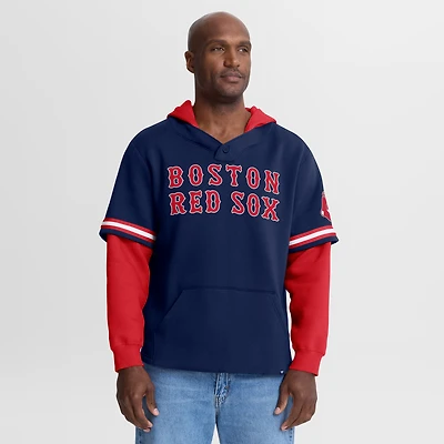 Men's Fanatics Navy/Red Boston Red Sox Oversized Fire Speed​ Layered Hoodie