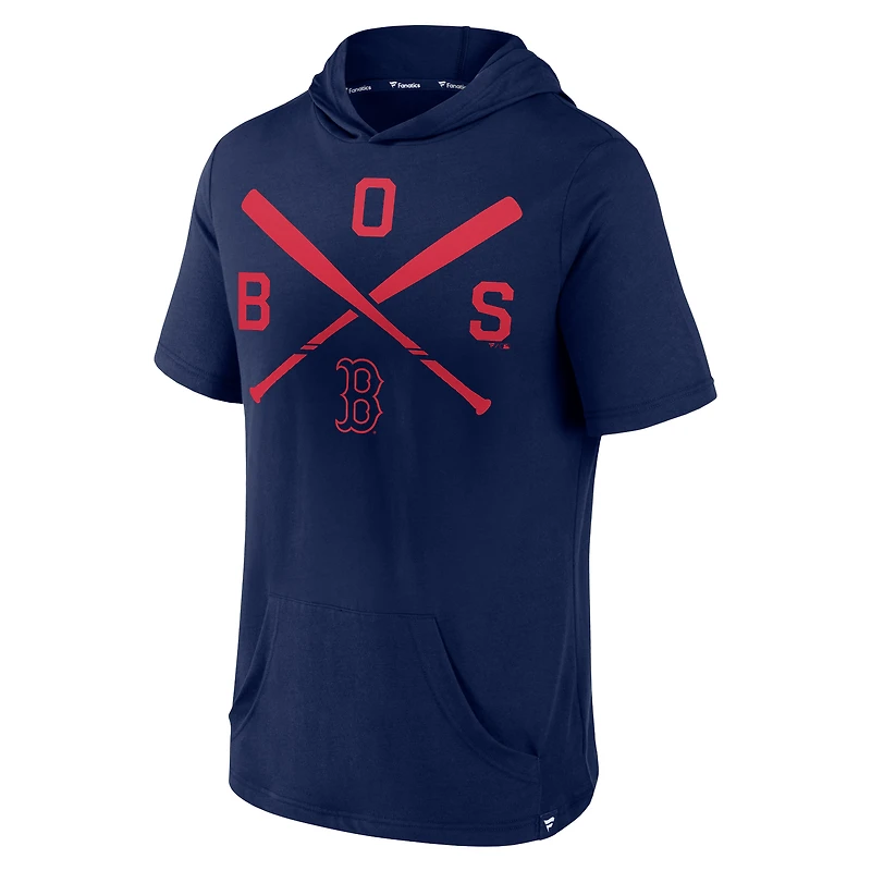 Haut à capuche manches courtes pour homme Fanatics bleu marine Boston Red Sox Iconic Rebel