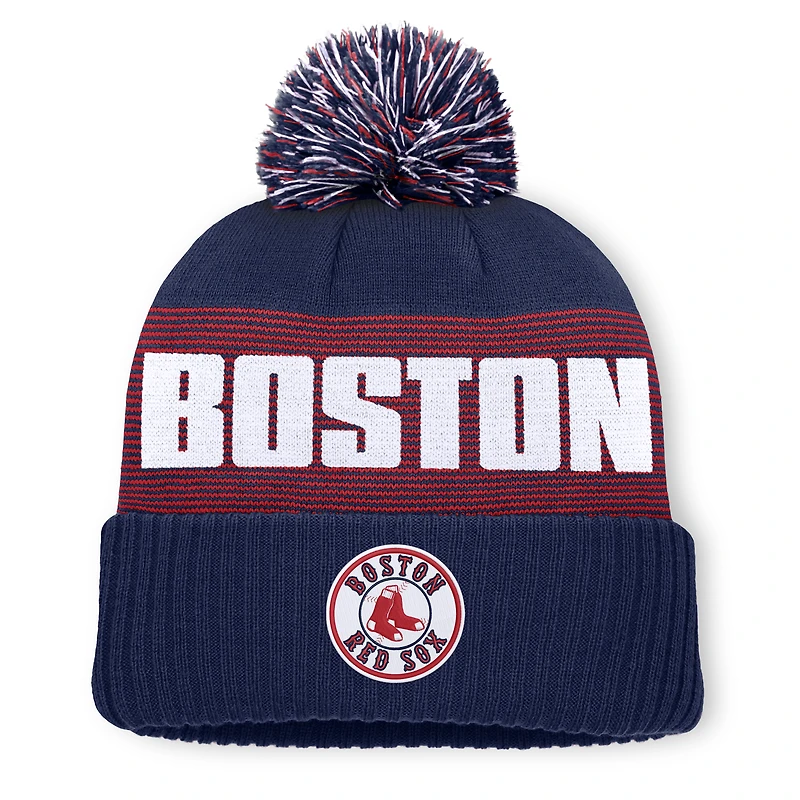 Bonnet à revers rayé bleu marine Boston Red Sox pour homme, avec pompon