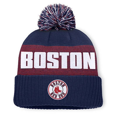 Bonnet à revers rayé bleu marine Boston Red Sox pour homme, avec pompon