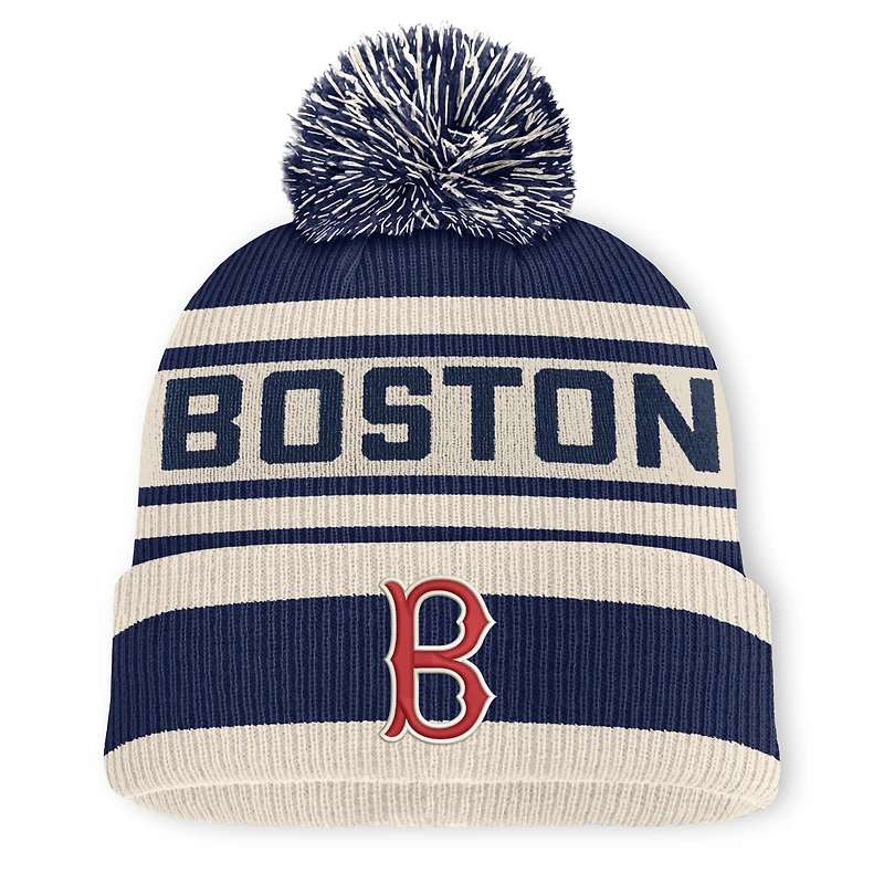 Bonnet à revers en maille avec pompon, bleu marine, Boston Red Sox, modèle « Tape Measure » de Fanatics.